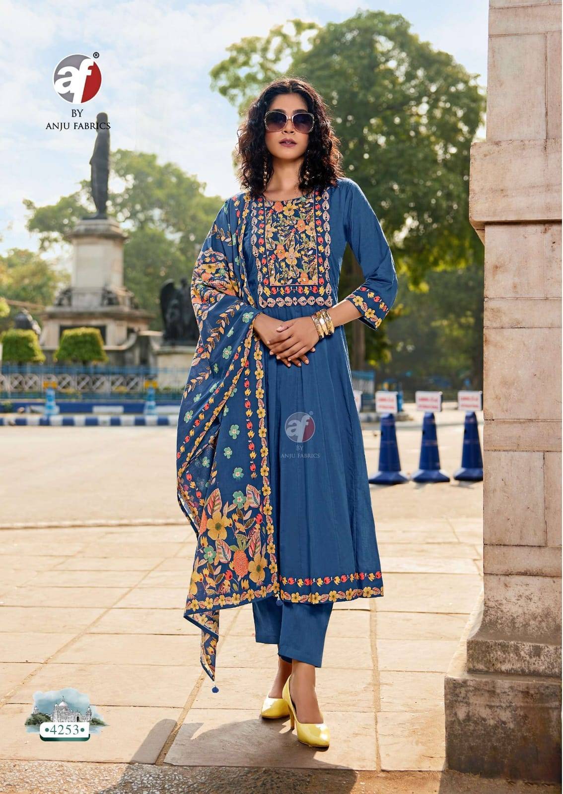 Cotton kali by Anu fabrics 4251 TO 4254 SERIES Indian occasional PURE COTTON party wear Anarkali kurta with pant stitched dresses At Wholesale Price